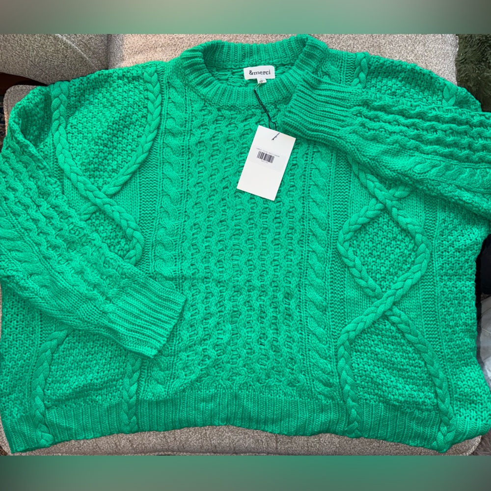 &Merci Green Cable Knit Sweater